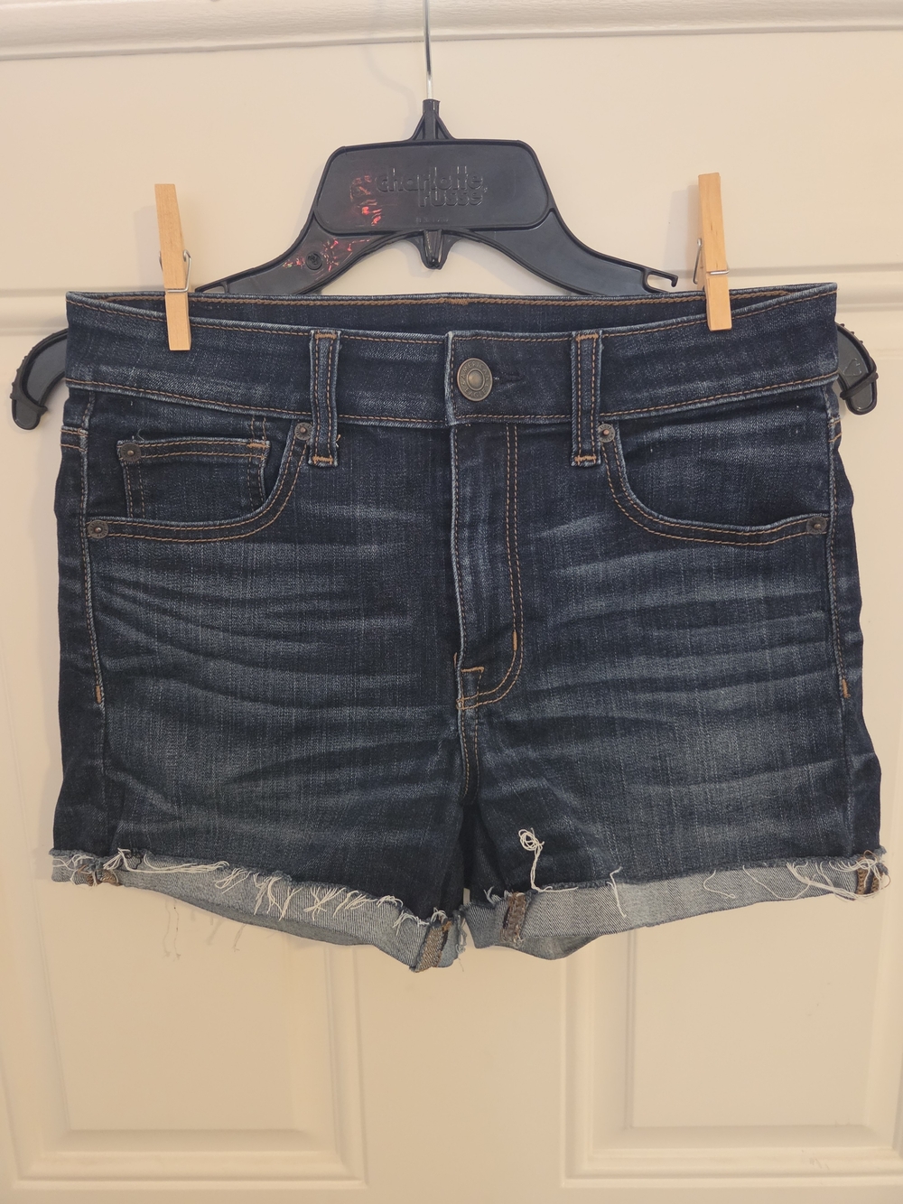 American Eagle Outfitters Dark Blue Distressed Denim Shorts